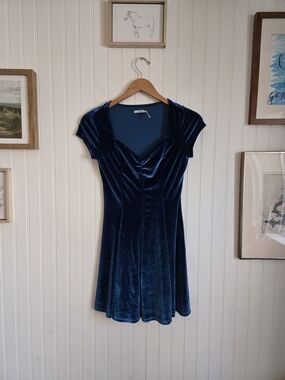 Kimchi Blue Deep Blue Velvet Fit-and-Flare Mini Dress